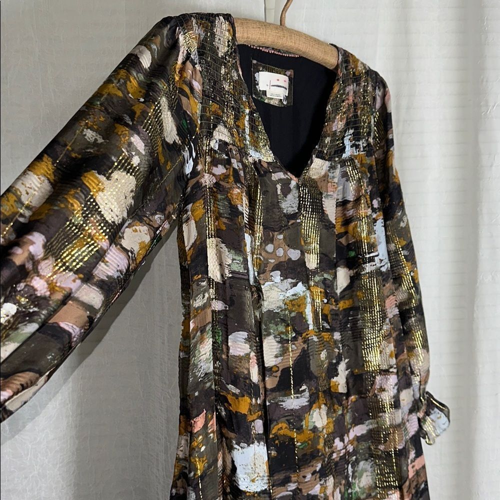 Anthropologie XS Blair Green Shimmer Long Sleeve Maxi Dress - Picture 10 of 16
